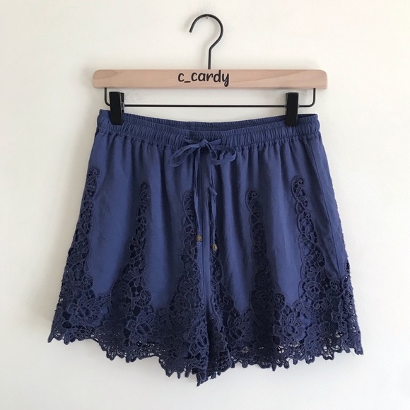 Elevenses Blue Lace High Rise Shorts - Picture 1 of 7
